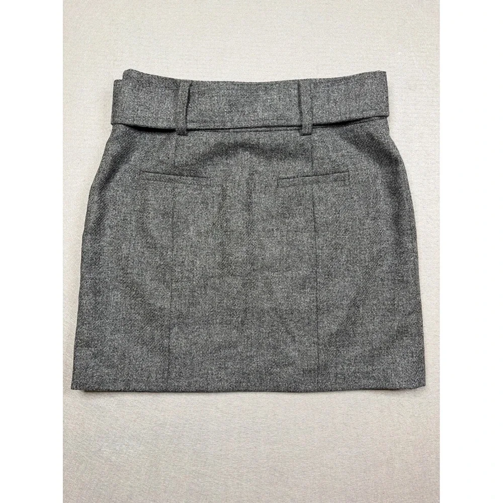 Sezane Grey Virgin Wool Tweed Belted Mini Skirt‎ Size 40 US 8